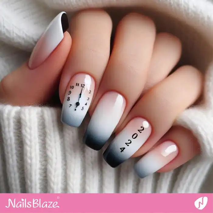New Year Clock Countdown Ombre Nails | 2024 Nails - NB1350